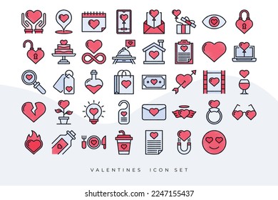 Love line icons set. Happy Valentine day signs and symbols. Love, couple, relationship, dating, wedding, holiday, romantic amour theme. Heart, lips, gift.