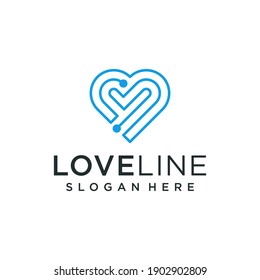 Love Line Logo Illustration Vektorgrafik Design Vorlage. Gut für Unternehmen, Unternehmen, Ikone, Moderne, Technologie, Internet, Marke, Werbung und Visitenkarte