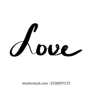 Love linear black calligraphy isolated on white. Vector hand drawn cursive text love. Lettering for poster, cards, banner valentine day, mother's day, wedding.Modern calligraphy romantic script.Eps 10