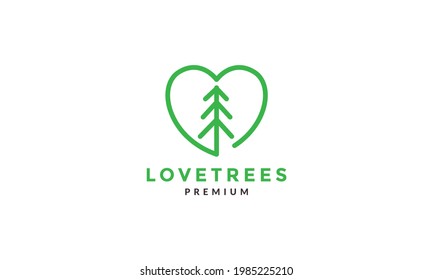 líneas de amor con símbolo del logotipo de pino árbol símbolo vector ilustración de icono diseño gráfico