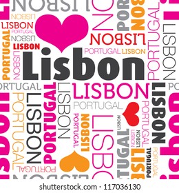 I love lisbon portugal seamless typography background pattern in vector