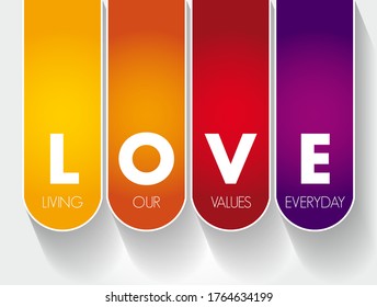 LOVE - Living Our Values Everyday acronym, business concept background