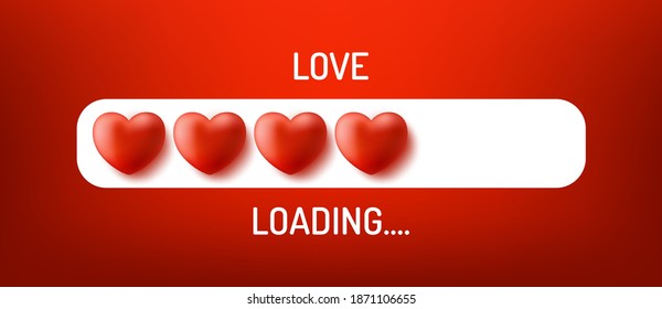 Love loading concept. Progress status bar with realistic Red heart. Funny happy valentines day element. Web design app download timer.