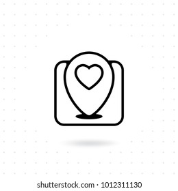 Love location icon. Favorite location vector icon. Map pointer with heart icon. Search and find love. Simple icon illustration in line style design