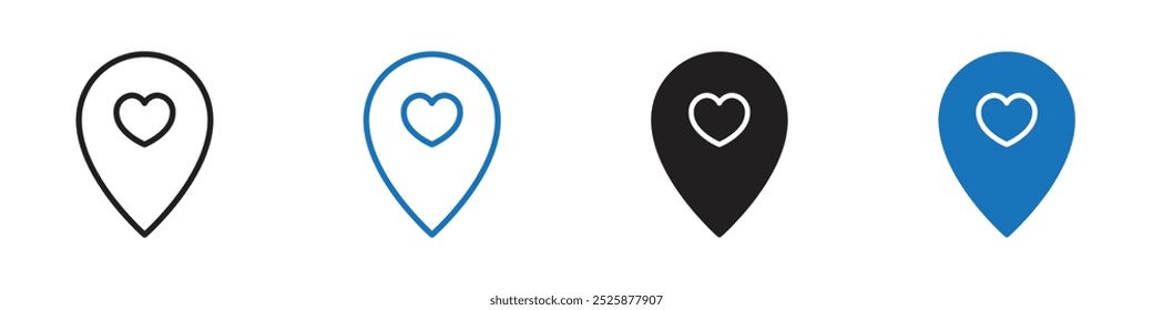 Love location icon linear graphics set vector in black