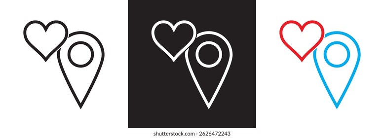 Ícone de local de amor. Vetor para sites, interfaces móveis, apresentações, banner, marca visual etc. Ilustração vetorial. isolada no plano de fundo branco e preto. EPS 10