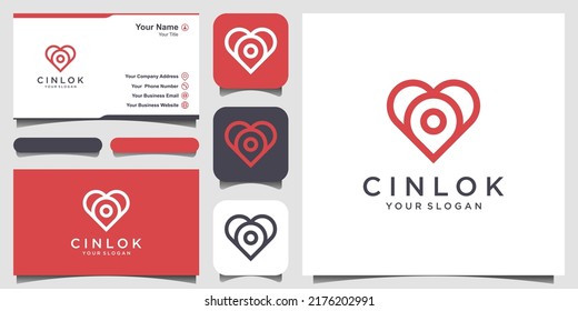 love location logo design. combined heart and map marker and business card design