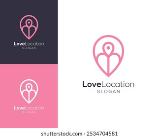 Logo de la ubicación del amor. Amor con diseño de logotipo de Vector de pin de ubicación.