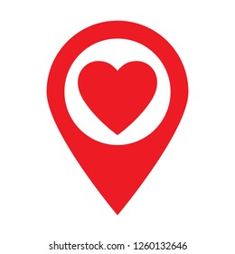 Love location, pin icon concept with heart