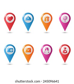 Love location pin mapping marks icons for saint valentine`s day isolated on white background