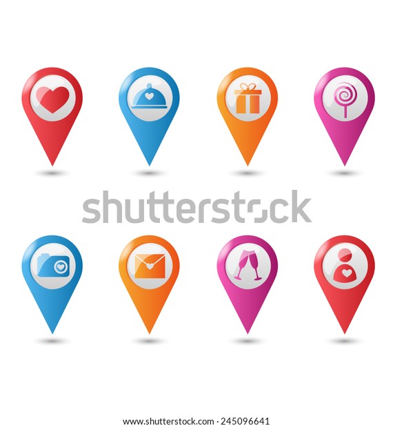 Vektor Stok Love Location Pin Mapping Marks Icons Tanpa Royalti 245096641 Shutterstock 7595