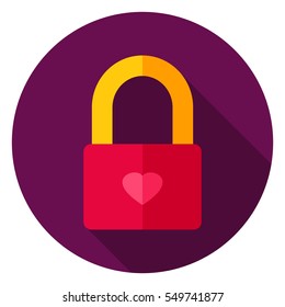 Love Lock Circle Icon. Flat Design Vector Illustration with Long Shadow. Happy Valentine Day Symbol.