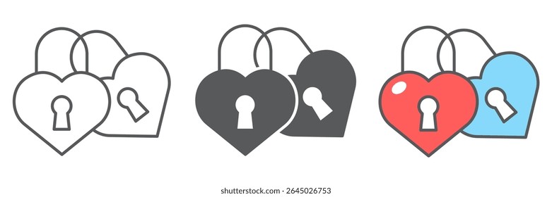 Love lock icon collection, valentines day and wedlock, love padlock sign vector set graphics, editable stroke linear icon, eps 10