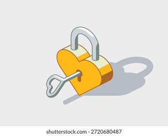 Ilustración vectorial isométrica de bloqueo de amor con sombra