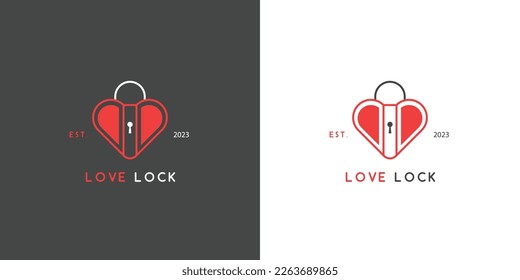 Love lock logo design illustration. Icon vector silhouette simple flat symbol heart lock padlock boyfriend and girlfriend relationship. Minimalist elegant romance date dating couple app web icon.