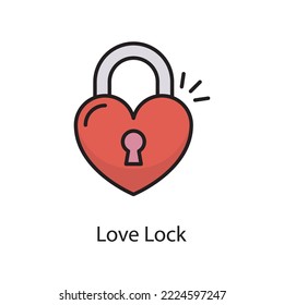 Love Lock Vector Filled Outline Icon Design illustration. Love Symbol on White background EPS 10 File