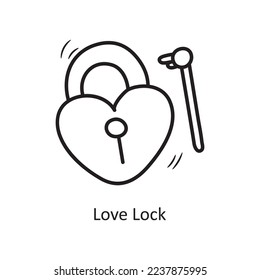 Ilustración de diseño de iconos de esquema vectorial de bloqueo de amor. Fijar y celebrar símbolo en el archivo EPS 10 de fondo blanco