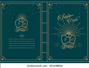 Love Locked/ Green and Gold stamping Love story book theme wedding card/ happily ever after/ Save the date/ Love masthead/ wedding proposal