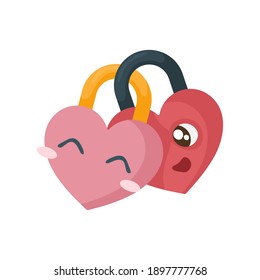 Love locks icon. Illustration of two cute locks. Character concept. Vector.