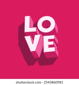 Love logo with 3d text effect isolated on pink background. Trendy modern typography illustration for celebrating happy Valentine's Day. Short phrase for valentines t shirt design. Editable text.