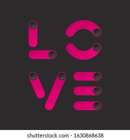 Love Logo as Blank Glamourous Style On Off Toggle Switch Buttons Square Composition Valentines Day Creative Concept - Pink on Black Background - Vector Gradient Graphic Design