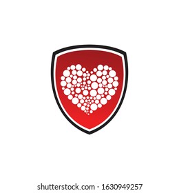 Love Logo And Care Logo, Shield With Heart Logo - Vector.