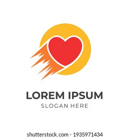 love logo in circle template with flat red and yellow color style