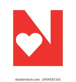 Logotipo del amor combinado con la letra N Plantilla de Vector