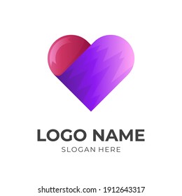 love logo concept with 3d red and purple color style