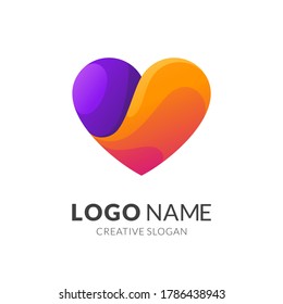 love logo concept, modern 3d logo style in gradient orange and purple color