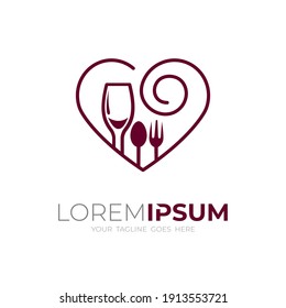 Love logo and cutlery design combination, Restaurant icon, simple logos, line