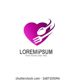 Love logo and cutlery design, heart icons