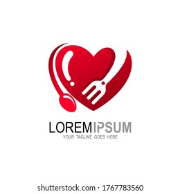 Love logo and cutlery design, heart icons