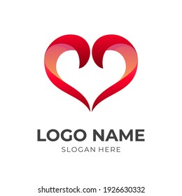 love logo design with 3d red and pink color style