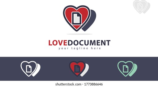 Love logo design combined with document paper. The concept of a line logo with color sets. vector