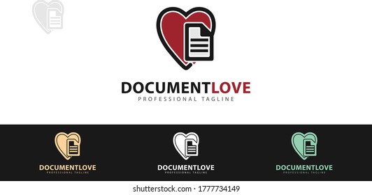 Love logo design combined with document paper. There are also several color concepts. Vector