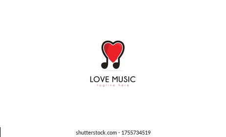Love logo design combined musical note. vector
