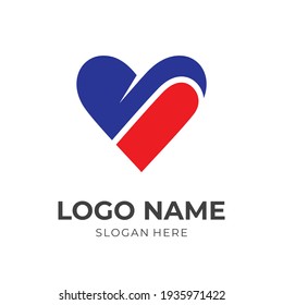 love logo design with flat red and blue color style