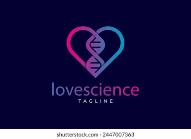 Love Logo Design, Herz mit DNA Icon Kombination, verwendbare Wissenschaft, Technologie und Firmenlogos, Vektorillustration