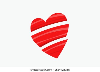 love logo design shape from line ribbon for health company, valentine event, wedding, business. shape get slice. broken heart.