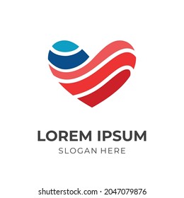 diseño del logotipo de amor vectores de diseño con estilo de color azul y rojo plano