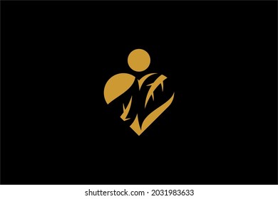 Love Logo Design Vektor. Grüne Blätter in verliebtem abstraktem Symbol. Natürliche organische Vektorsymbole.