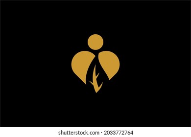 Love logo design vector. Green leaves in love abstract symbol. Natural organic vector icons.