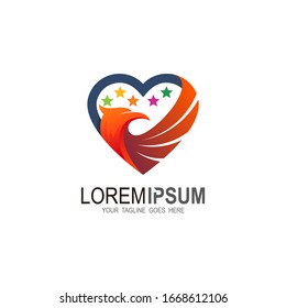 logotipo de amor con plantilla de diseño de águila, icono abstracto, logotipos de alas