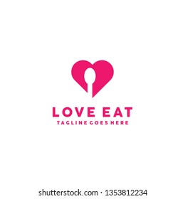 Love Logo Flat Icon. Spoon Vector Modern Symbol. Restaurant Logo Design Inspiration.
