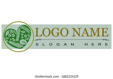 love logo, green heart with leaves in the circle frame