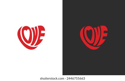 Logotipo de amor con forma de corazón y letra de amor dentro del logotipo en rojo logo