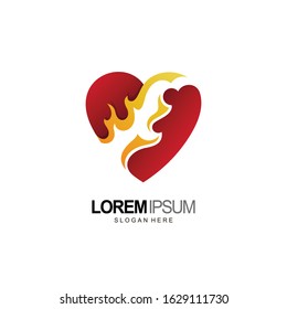 love logo, heart and fire concept design