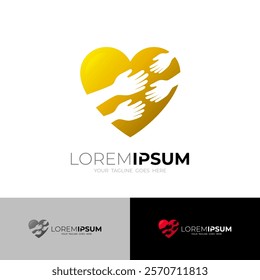 love logo with hugging hands icon, charity design, heart icons