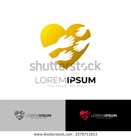 love logo with hugging hands icon, charity design, heart icons